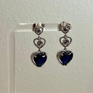 3-Hearts Luxury Earrings (Blue) - Platinum Plated